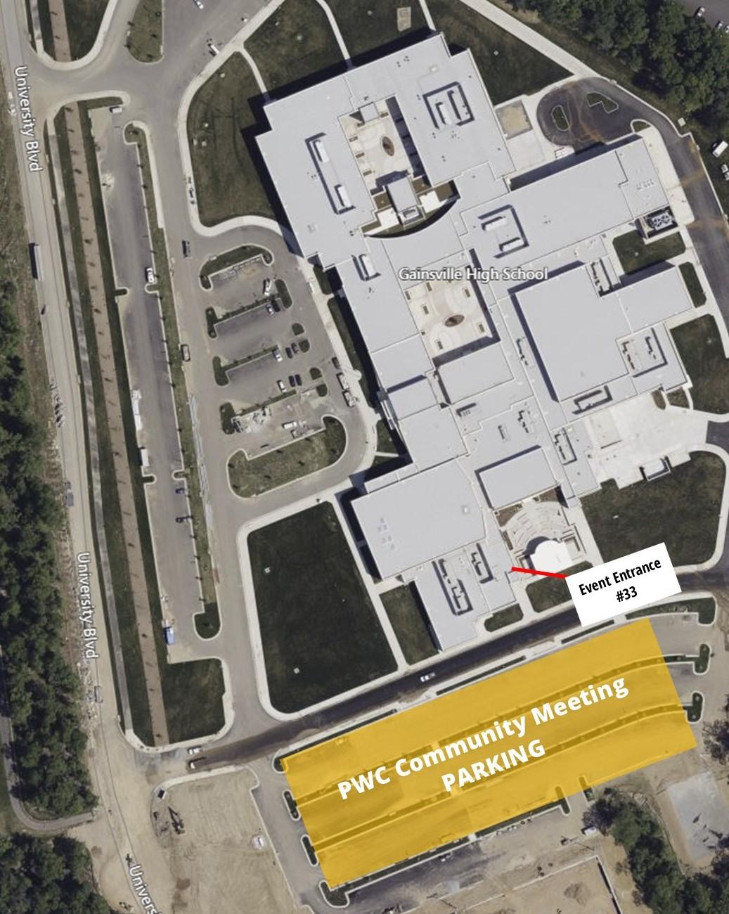 PWC Community Meeting Parking & Entrance Map - Gainesville High School