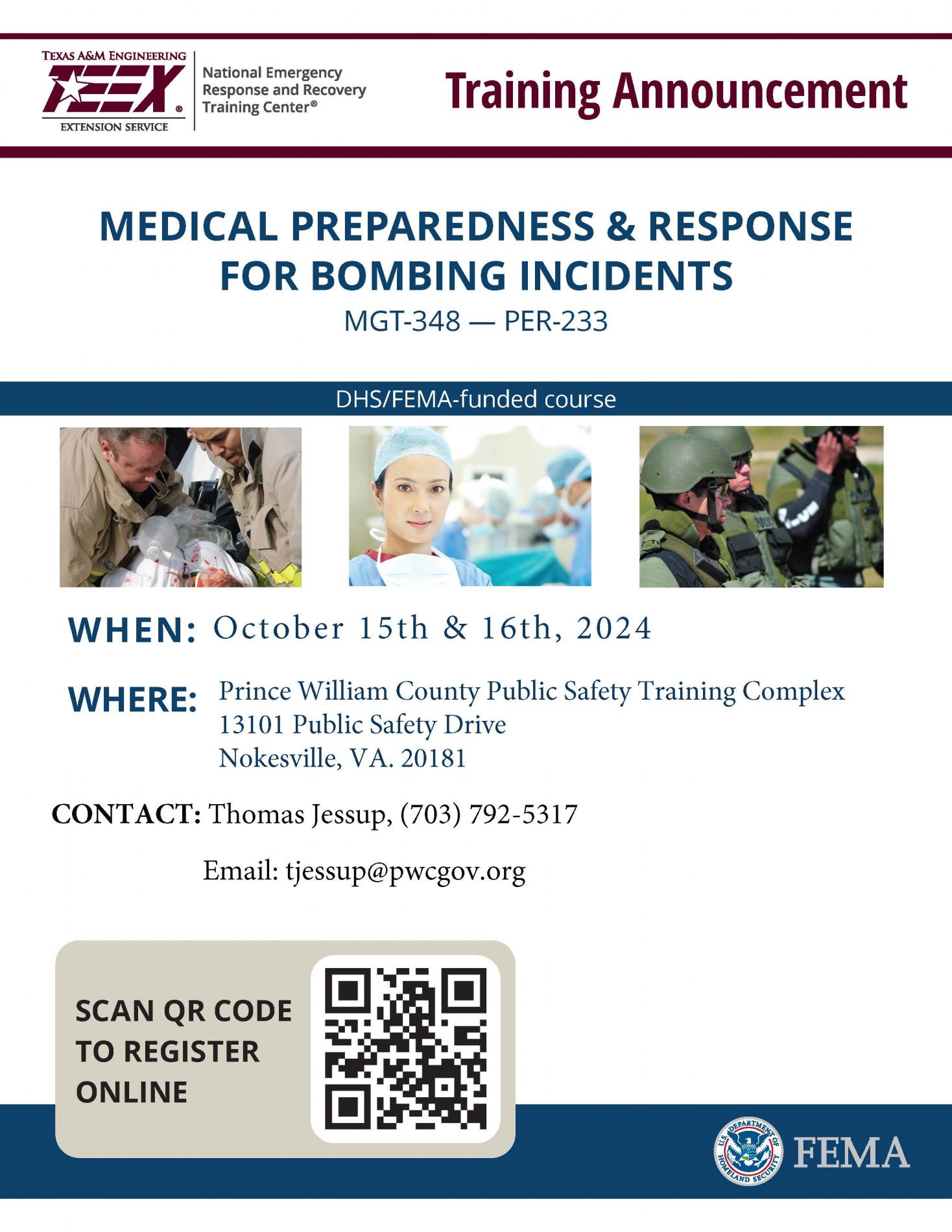 Flier to register for Medical Preparedness & Response for Bombing Incidents course