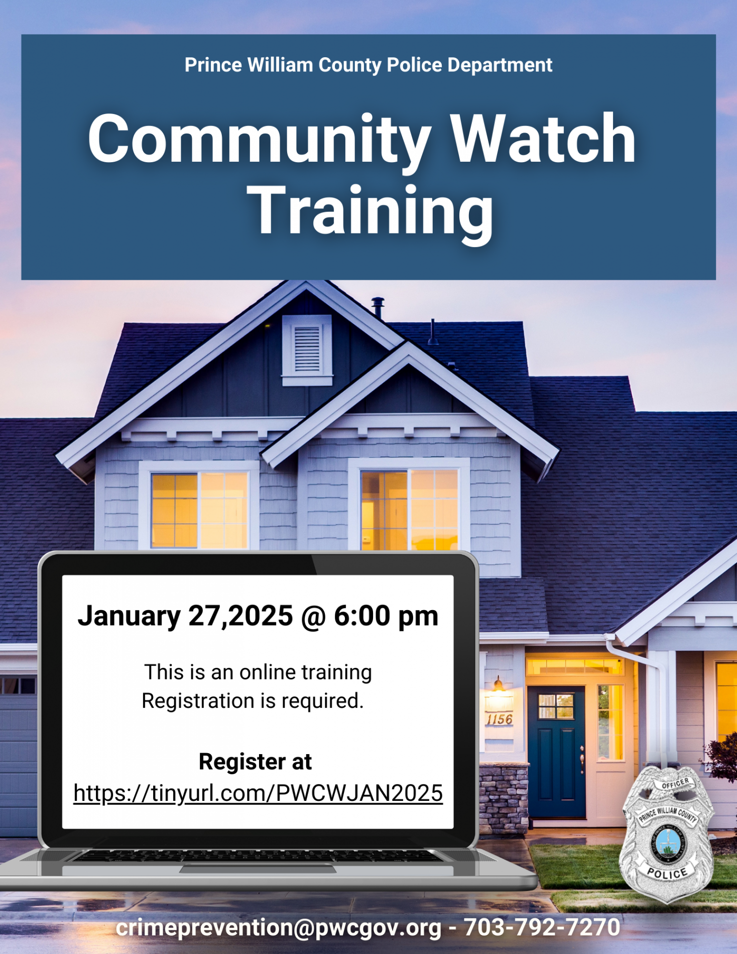 Flier about a Community Watch presentation on Jan. 27, 2025.